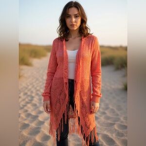 Say What! Orange sweater Cardigan Fall Light weight M